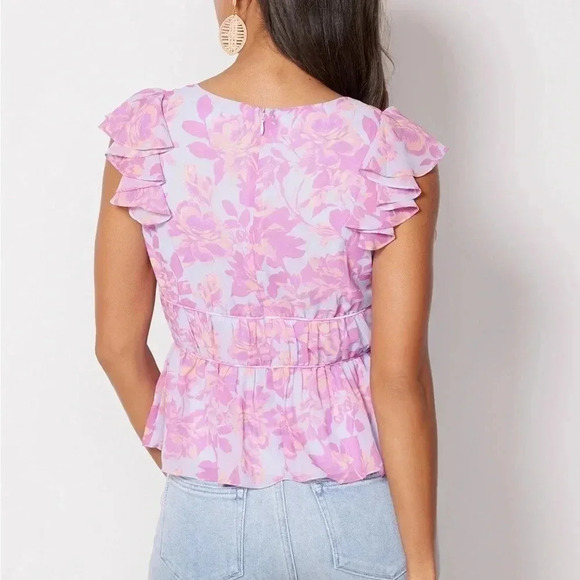 AMANDA UPRICHARD Dede Top Blouse Floral Ruffle Colorful Midsummer Coastal Size S - Picture 3 of 12